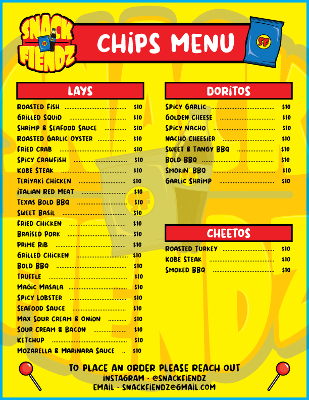 Snack Fiendz Chips Menu